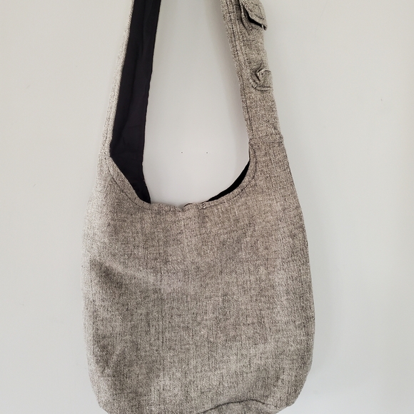 RISING INT'L Gray Black Woven Fabric Hobo Zip Shoulder Bag Floral & Hemp Boho - Picture 10 of 16